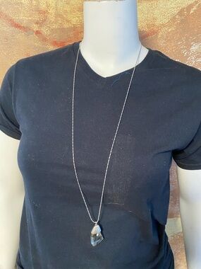 Chico's Silver-Tone Long Necklace with Clear Crystal Pendant